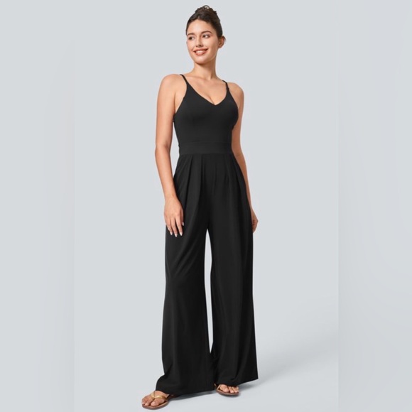 HALARA Pants - Backless Side Invisible Zipper Pocket Wide Leg Quick Dry Resort Slip Jumpsuit